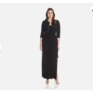 Alex Evenings Bolero Jacket & Dress Black Rhinestone Trim Size 22W NWT